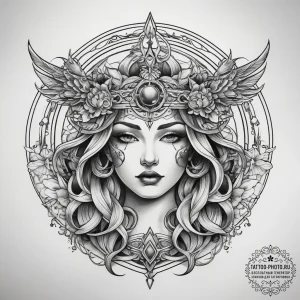 Tattoo sketch celestial beings, tattoo drawin... - эскиз тату (№1757450390_0, 09.09.2025 20:39) — tattoo-photo.ru