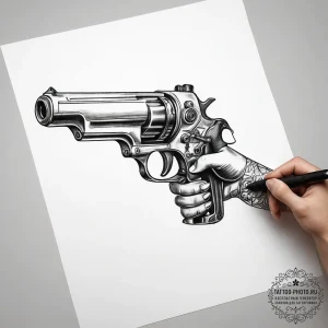 Tattoo sketch hands with a raygun - эскиз тату (№1757451374_0, 09.09.2025 20:56) — tattoo-photo.ru