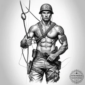Tattoo sketch soldier with a rope - эскиз тату (№1757452377_0, 09.09.2025 21:12) — tattoo-photo.ru