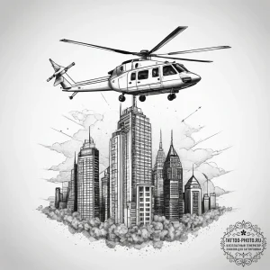 Tattoo sketch ceo skyscraper and helicopter,... - эскиз тату (№1757452571_0, 09.09.2025 21:16) — tattoo-photo.ru
