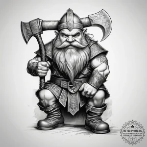 Tattoo sketch dwarf with an axe - эскиз тату (№1757456150_0, 09.09.2025 22:15) — tattoo-photo.ru