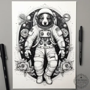Tattoo sketch astronaut with a dog, tattoo fl... - эскиз тату (№1757456346_0, 09.09.2025 22:19) — tattoo-photo.ru