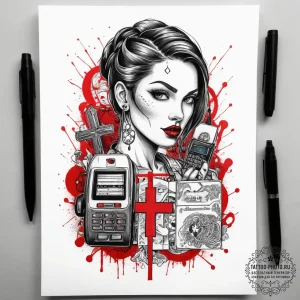 Tattoo sketch salesperson a person with a cre... - эскиз тату (№1757457325_0, 09.09.2025 22:35) — tattoo-photo.ru