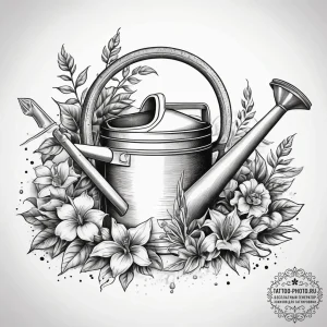 Tattoo sketch gardening trowel and watering c... - эскиз тату (№1757458139_0, 09.09.2025 22:48) — tattoo-photo.ru