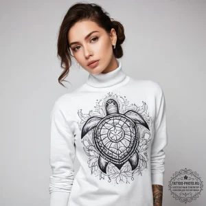 Tattoo sketch turtleneck sweater with a quote - эскиз тату (№1757458740_0, 09.09.2025 22:59) — tattoo-photo.ru