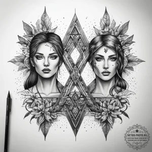 Tattoo sketch mannaz rune with two human silh... - эскиз тату (№1757462933_0, 10.09.2025 00:08) — tattoo-photo.ru