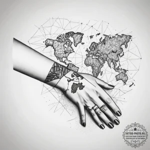 Tattoo sketch hands with a map, ink illustrat... - эскиз тату (№1757465711_0, 10.09.2025 00:55) — tattoo-photo.ru