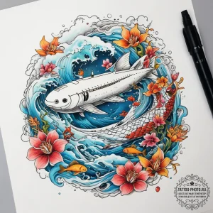 Tattoo sketch ocean exploration with a submar... - эскиз тату (№1757466302_0, 10.09.2025 01:05) — tattoo-photo.ru