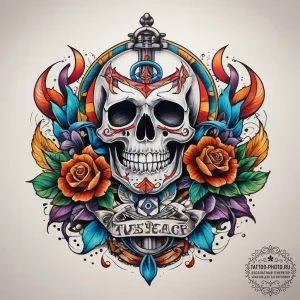Tattoo sketch anchor and a skull, tattoo flas... - эскиз тату (№1757467292_0, 10.09.2025 01:21) — tattoo-photo.ru