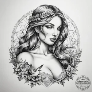 Tattoo sketch aphrodite with a dove, tattoo l... - эскиз тату (№1757476424_0, 10.09.2025 03:53) — tattoo-photo.ru
