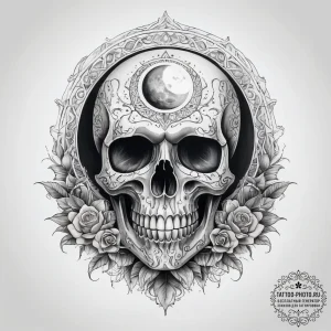 Tattoo sketch узор в виде черепа с луной - эскиз тату (№1757477198_0, 10.09.2025 04:06) — tattoo-photo.ru