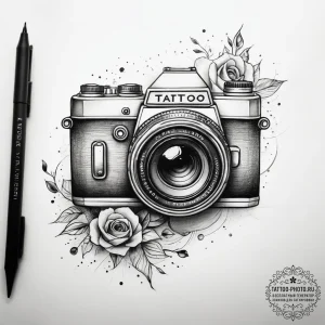 Tattoo sketch photography camera lens with a... - эскиз тату (№1757483212_0, 10.09.2025 05:46) — tattoo-photo.ru