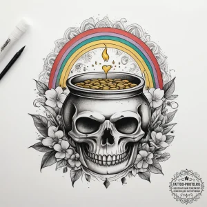 Tattoo sketch puns a rainbow with a pot of go... - эскиз тату (№1757483600_0, 10.09.2025 05:53) — tattoo-photo.ru
