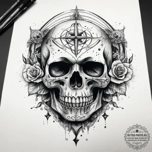Tattoo sketch череп с зодиаком, tattoo sketch... - эскиз тату (№1757484374_0, 10.09.2025 06:06) — tattoo-photo.ru