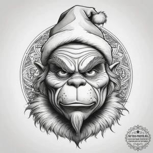 Tattoo sketch the grinch with a fur, artistic... - эскиз тату (№1757487284_0, 10.09.2025 06:54) — tattoo-photo.ru