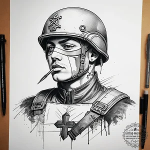 Tattoo sketch soldier with a needle, tattoo s... - эскиз тату (№1757489614_0, 10.09.2025 07:33) — tattoo-photo.ru