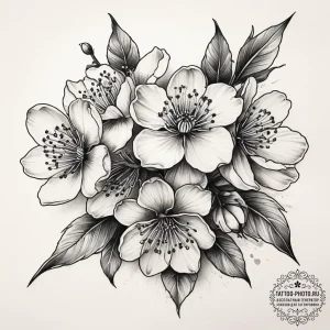 Tattoo sketch cherry blossom, tattoo flash sh... - эскиз тату (№1757491357_0, 10.09.2025 08:02) — tattoo-photo.ru