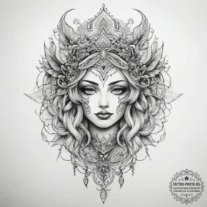 Tattoo sketch mystical character, tattoo draw... - эскиз тату (№1757493686_0, 10.09.2025 08:41) — tattoo-photo.ru