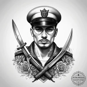 Tattoo sketch soldier with a scissors, ink il... - эскиз тату (№1757494655_0, 10.09.2025 08:57) — tattoo-photo.ru