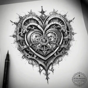 Tattoo sketch steampunk clockwork heart, tatt... - эскиз тату (№1757496409_0, 10.09.2025 09:26) — tattoo-photo.ru
