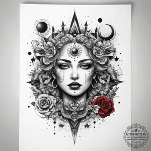 Tattoo sketch cosmic portrayal, artistic tatt... - эскиз тату (№1757501064_0, 10.09.2025 10:44) — tattoo-photo.ru