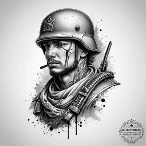 Tattoo sketch soldier with a knot, concept ar... - эскиз тату (№1757501842_0, 10.09.2025 10:57) — tattoo-photo.ru