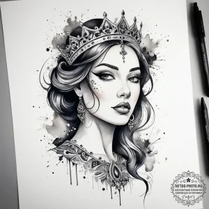 Tattoo sketch queen tattoo, artistic tattoo s... - эскиз тату (№1757503197_0, 10.09.2025 11:19) — tattoo-photo.ru