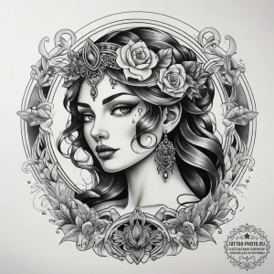 Tattoo sketch goddess tattoo, ink illustratio... - эскиз тату (№1757503391_0, 10.09.2025 11:23) — tattoo-photo.ru