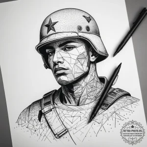 Tattoo sketch soldier with a pen, tattoo draw... - эскиз тату (№1757503973_0, 10.09.2025 11:32) — tattoo-photo.ru