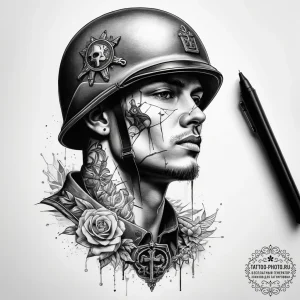 Tattoo sketch soldier with a key, tattoo sket... - эскиз тату (№1757510852_0, 10.09.2025 13:27) — tattoo-photo.ru