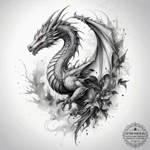 Tattoo sketch forest dragon leaf, ink illustr... - эскиз тату (№1757511046_0, 10.09.2025 13:30) — tattoo-photo.ru