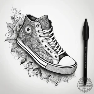 Tattoo sketch sneakers with a quote, tattoo d... - эскиз тату (№1757512611_0, 10.09.2025 13:56) — tattoo-photo.ru