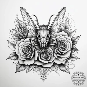 Tattoo sketch bush cricket, tattoo flash shee... - эскиз тату (№1757513195_0, 10.09.2025 14:06) — tattoo-photo.ru