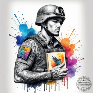 Tattoo sketch soldier with a book, artistic t... - эскиз тату (№1757514784_0, 10.09.2025 14:33) — tattoo-photo.ru