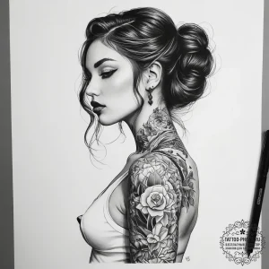 Tattoo sketch fine line of a woman's body, co... - эскиз тату (№1757515775_0, 10.09.2025 14:49) — tattoo-photo.ru