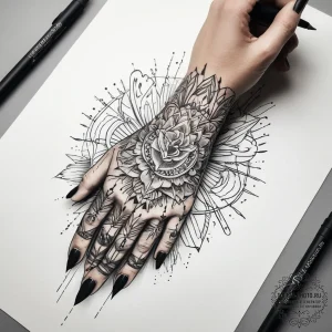 Tattoo sketch hands with a pencil, artistic t... - эскиз тату (№1757517560_0, 10.09.2025 15:19) — tattoo-photo.ru