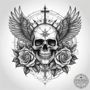 Tattoo sketch parachute with a grenade, artis... - эскиз тату (№1757518144_0, 10.09.2025 15:29) — tattoo-photo.ru