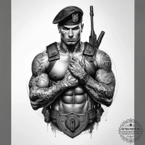 Tattoo sketch soldier with a lock, artistic t... - эскиз тату (№1757520518_0, 10.09.2025 16:08) — tattoo-photo.ru