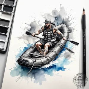 Tattoo sketch rafting a person on a raft, art... - эскиз тату (№1757523657_0, 10.09.2025 17:00) — tattoo-photo.ru