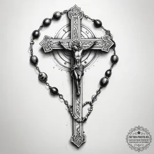 Tattoo sketch rosary and cross - эскиз тату (№1757528725_0, 10.09.2025 18:25) — tattoo-photo.ru