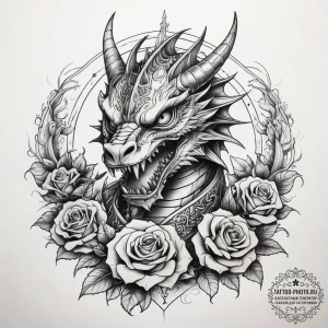 Tattoo sketch dragon with a sword, tattoo lin... - эскиз тату (№1757529122_0, 10.09.2025 18:32) — tattoo-photo.ru
