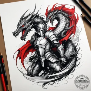 Tattoo sketch knight fighting dragon, tattoo... - эскиз тату (№1757529705_0, 10.09.2025 18:41) — tattoo-photo.ru