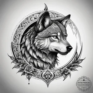 Tattoo sketch crescent moon with a wolf, conc... - эскиз тату (№1757530096_0, 10.09.2025 18:48) — tattoo-photo.ru