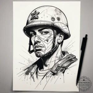 Tattoo sketch soldier with a paper, tattoo dr... - эскиз тату (№1757533799_0, 10.09.2025 19:49) — tattoo-photo.ru