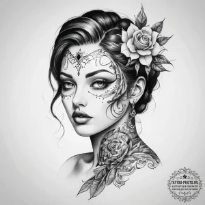 Tattoo sketch divine portrayal - эскиз тату (№1757533993_0, 10.09.2025 19:53) — tattoo-photo.ru