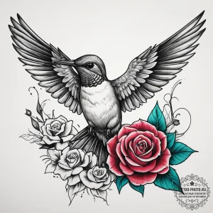 Tattoo sketch hummingbird feeding, tattoo dra... - эскиз тату (№1757534584_0, 10.09.2025 20:03) — tattoo-photo.ru