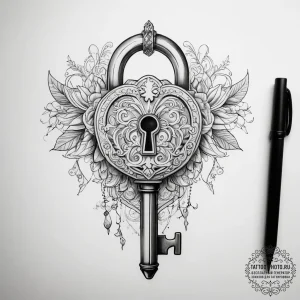 Tattoo sketch lock with a key - эскиз тату (№1757542735_0, 10.09.2025 22:18) — tattoo-photo.ru