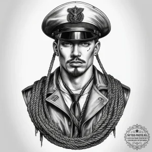 Tattoo sketch soldier with a rope, artistic t... - эскиз тату (№1757543124_0, 10.09.2025 22:25) — tattoo-photo.ru