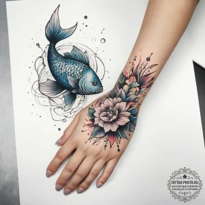 Tattoo sketch hands with a fish, tattoo flash... - эскиз тату (№1757545856_0, 10.09.2025 23:10) — tattoo-photo.ru