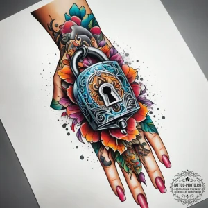 Tattoo hands with a lock, artistic tattoo ske... - эскиз тату (№1757548178_0, 10.09.2025 23:49) — tattoo-photo.ru
